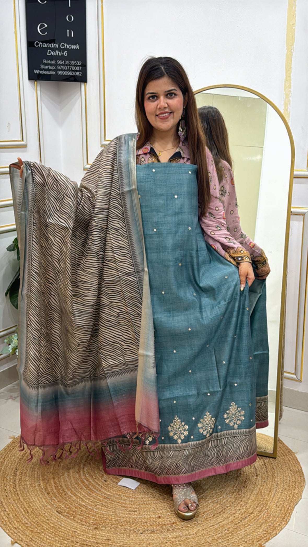 Unique Smart Pure Tussar Silk Shirt Material with Premium Peeta Work & Digital Printed Tussar Dupatta GF 436
